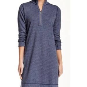 Tommy Bahama Quarter Zip Tunic Dress Blue Long Sleeve Pullover Lounge L